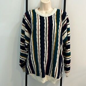 Vintage 90s Weekends Sweater Pullover Texture 3D Striped Googie Style Crew Men